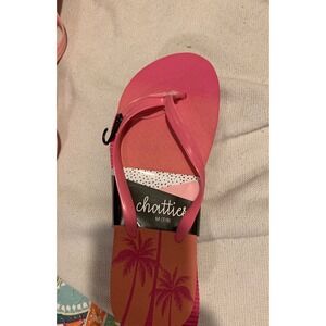 Flip flops pink with palm trees, medium‎ , NWT